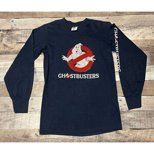 Vintage Ghostbusters Shirt Youth Large Blue Long Sleeve 1984 Ghost Movie Film